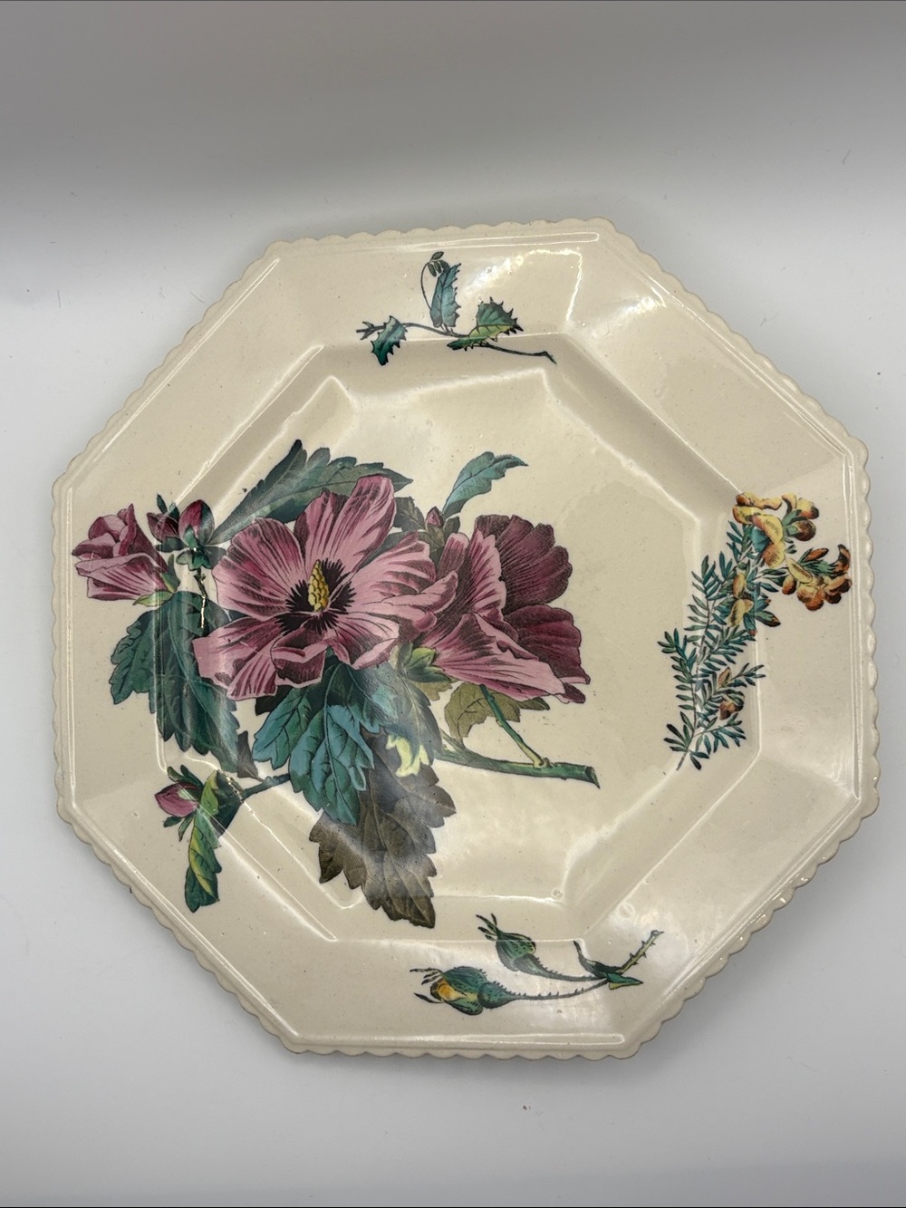 RARE 1883 Copeland Spode
Octagonal Hand Painted Hibiscus 8.25"
Plate